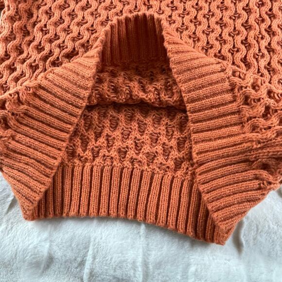 🔥Handmade Cable Knit Turtleneck Orange Pullover Cabin Cottage Retro Sweater - Picture 7 of 13